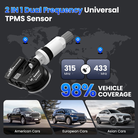 4-Pack Programmable TPMS Sensors 315MHz 433MHz 2-in-1 Fit for Universal Models
