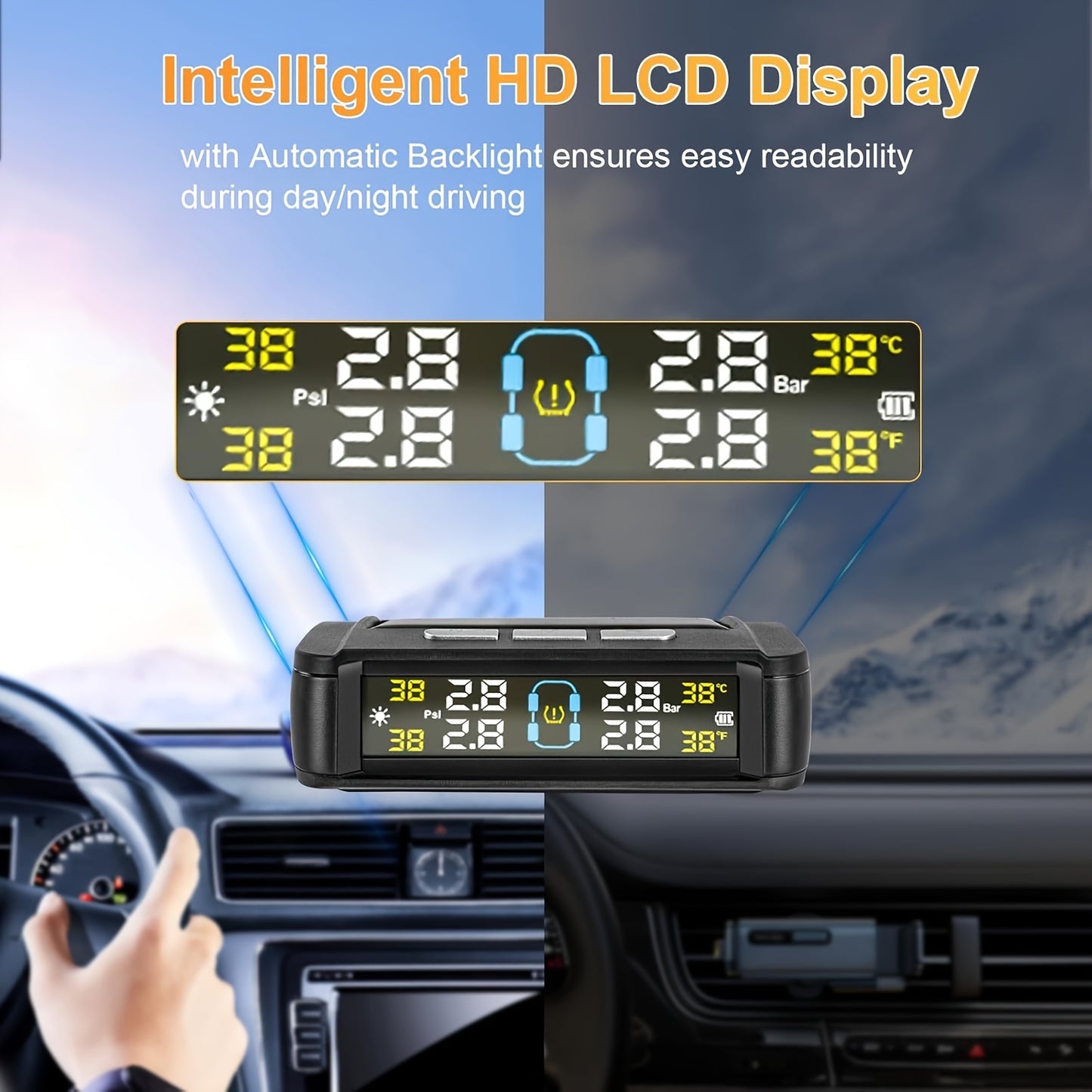 Solar USB TPMS Monitor with 4 External Sensors for tire pressure monitoring image 5