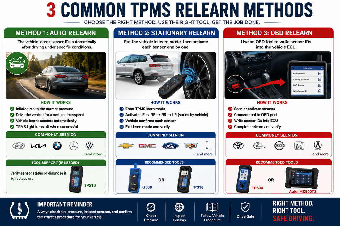 Common TPMS Relearn Methods | Auto, Stationary & OBD Guide
