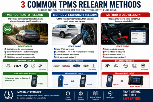 Common TPMS Relearn Methods | Auto, Stationary & OBD Guide