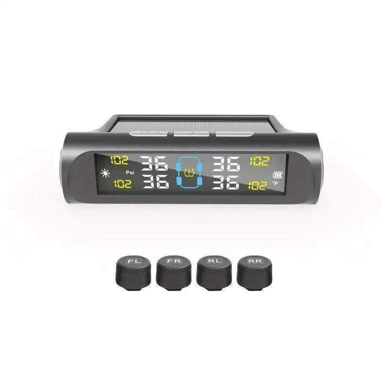 Solar TPMS Monitor with 4 External Sensors for Cars for tire pressure service