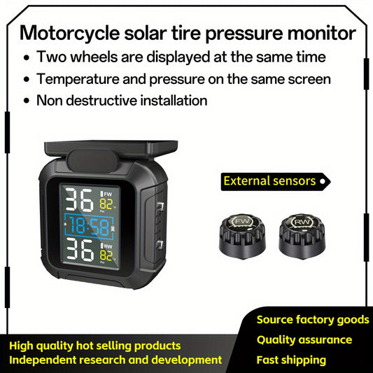 Motorcycle TPMS LCD Monitor with 2 External Sensors for tire pressure monitoring image 1