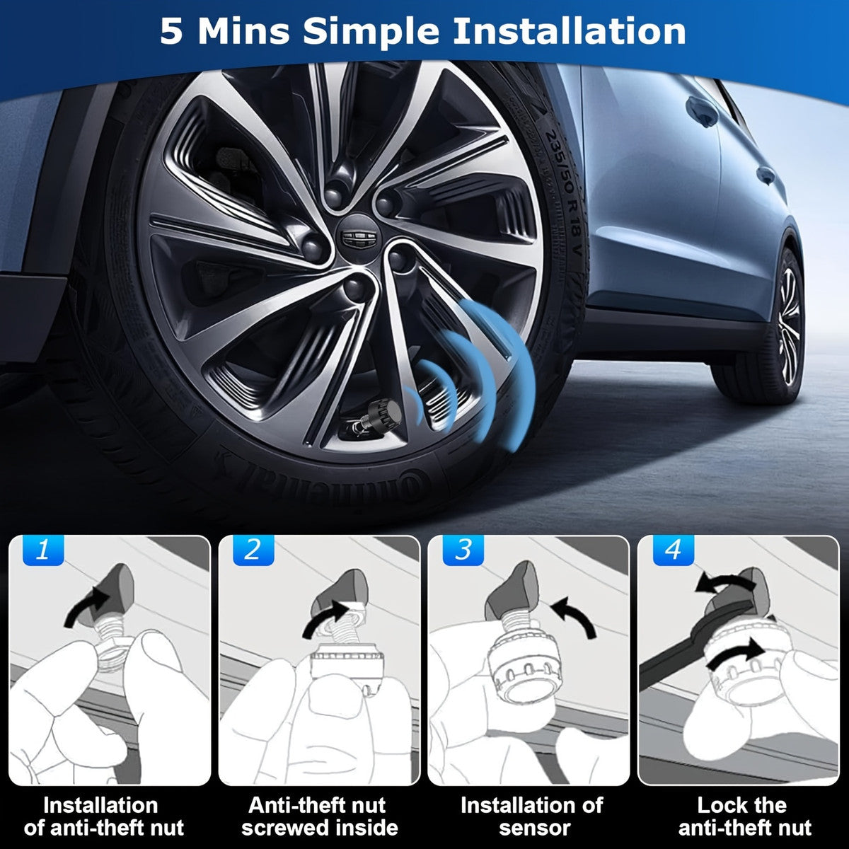 6-Wheel Solar TPMS Monitor Kit with External Sensors for tire pressure service image 4