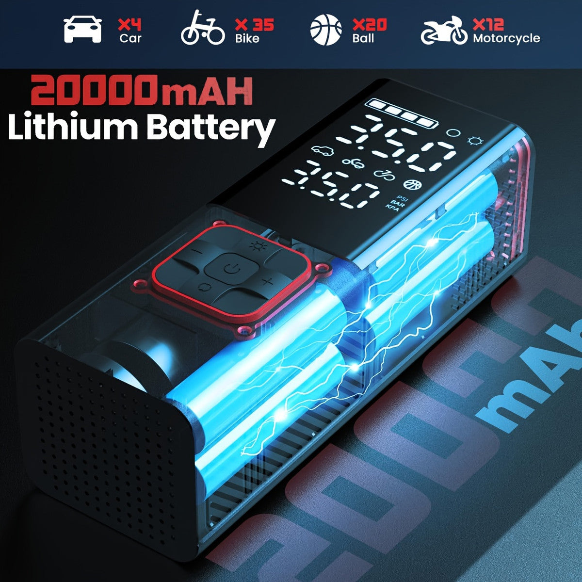 20000mAh Cordless Tire Inflator, 160 PSI, 4X Faster for tire pressure service image 4