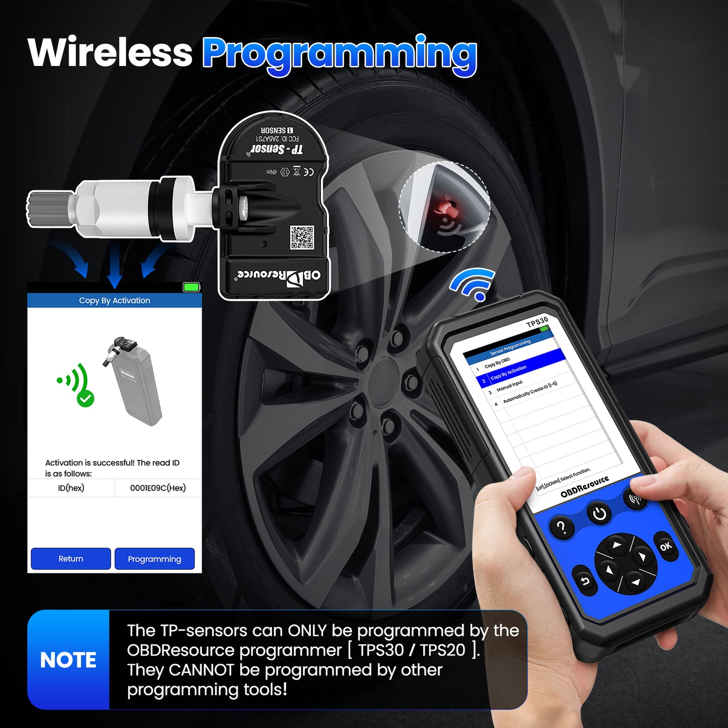 4-Pack Programmable TPMS Sensors 315MHz 433MHz 2-in-1 Fit for Universal Models