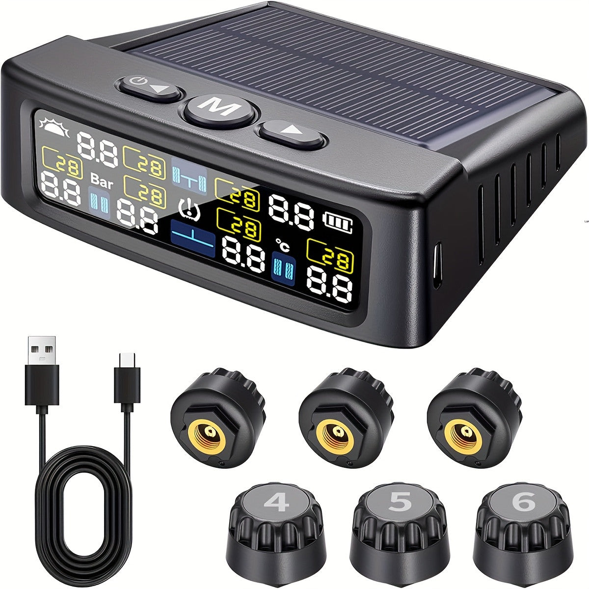 6-Wheel Solar TPMS Monitor Kit with External Sensors for tire pressure service
