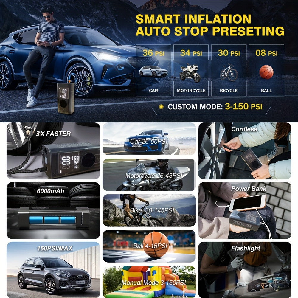 150 PSI Dual Display Cordless Tire Inflator with LED Light for tire pressure service image 4