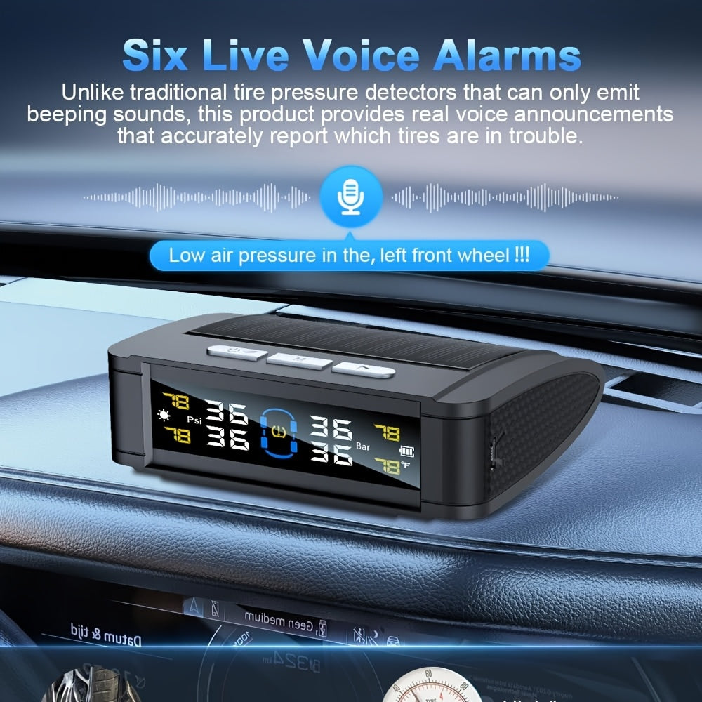 Solar USB TPMS Monitor with 4 External Sensors for tire pressure monitoring image 2