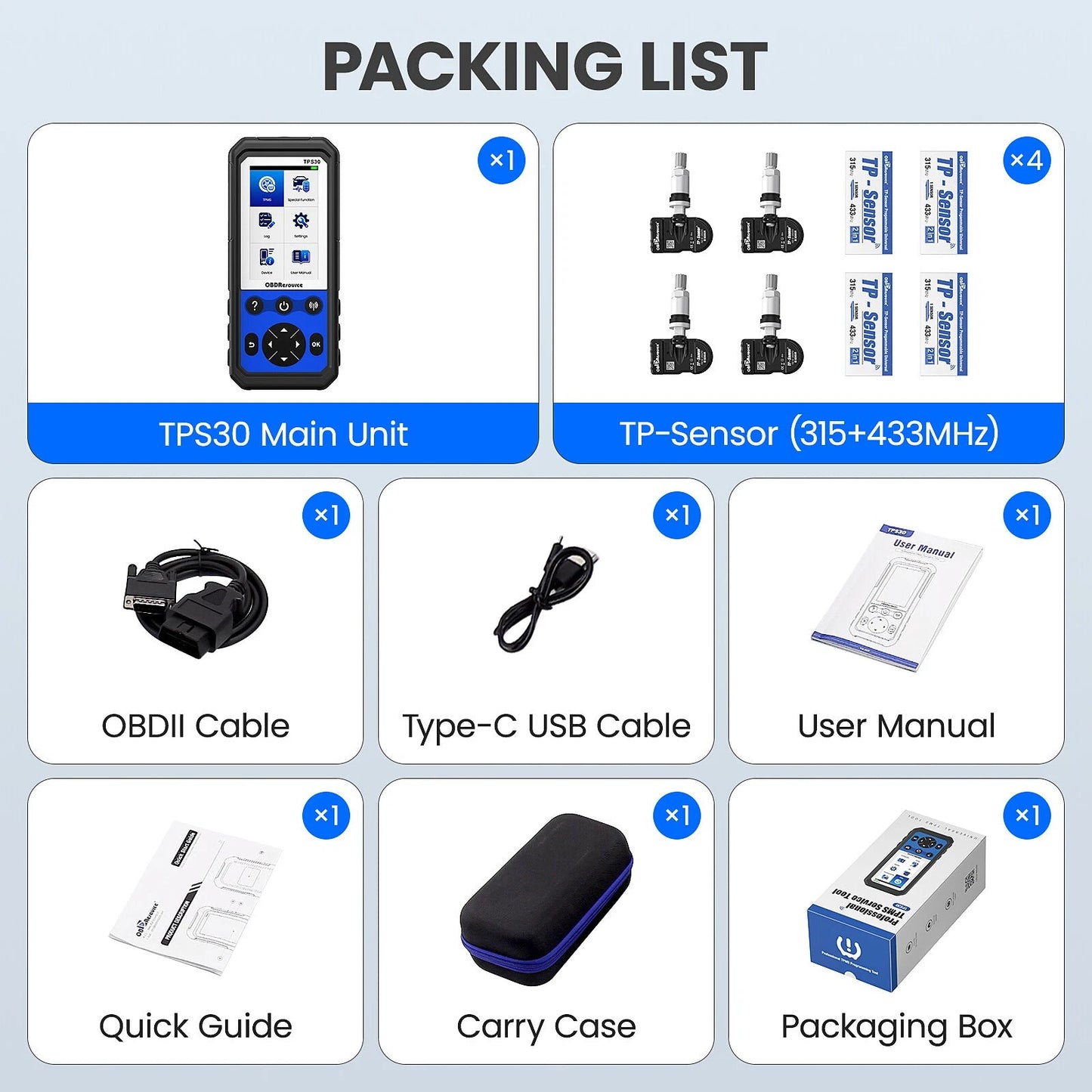 OBDResource TPS30 TPMS Relearn & Programming Tool Kit with 4 Programmable Sensors