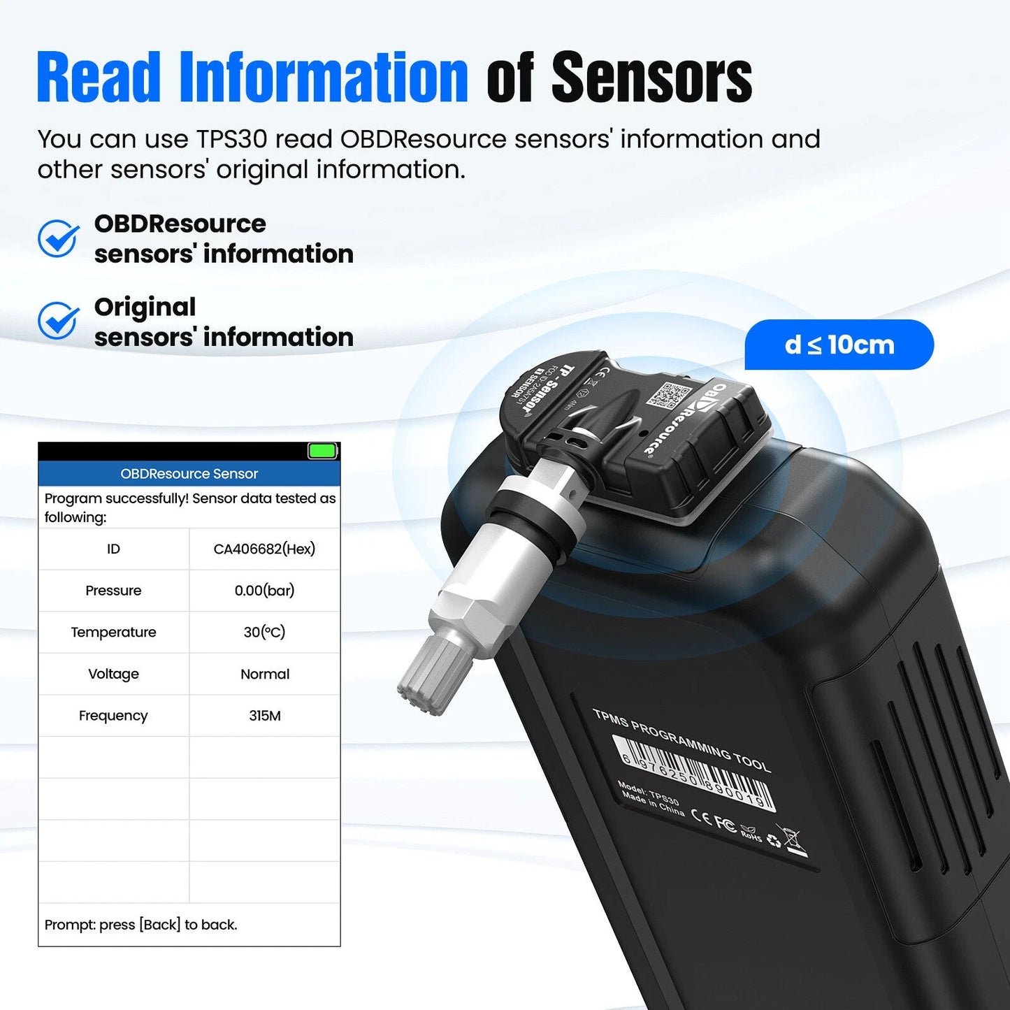 OBDResource TPS30 TPMS Relearn & Programming Tool Kit with 4 Programmable Sensors