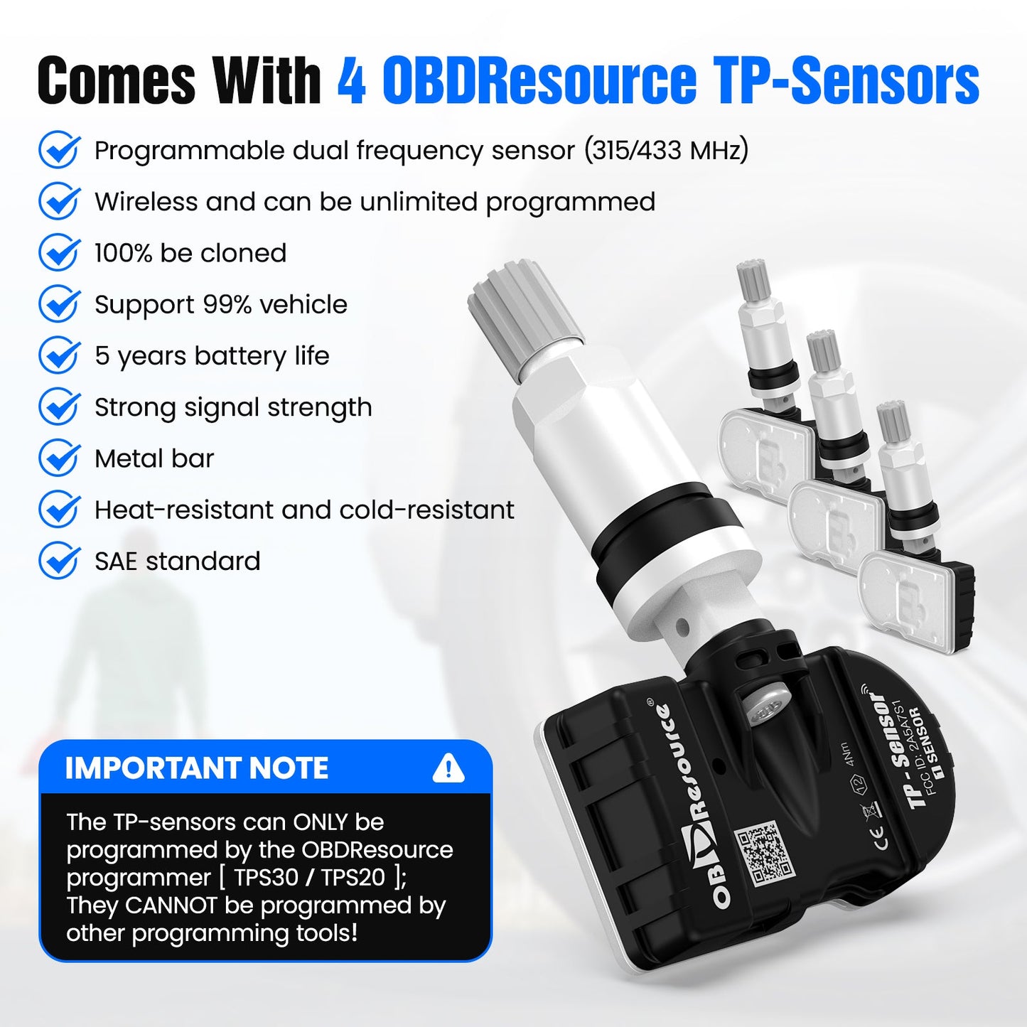 OBDResource TPS30 TPMS Relearn & Programming Tool Kit with 4 Programmable Sensors