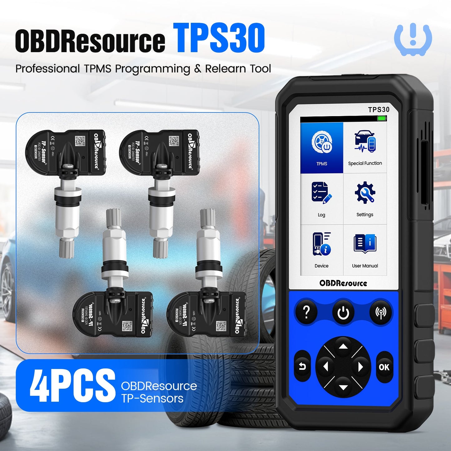 OBDResource TPS30 TPMS Relearn & Programming Tool Kit with 4 Programmable Sensors