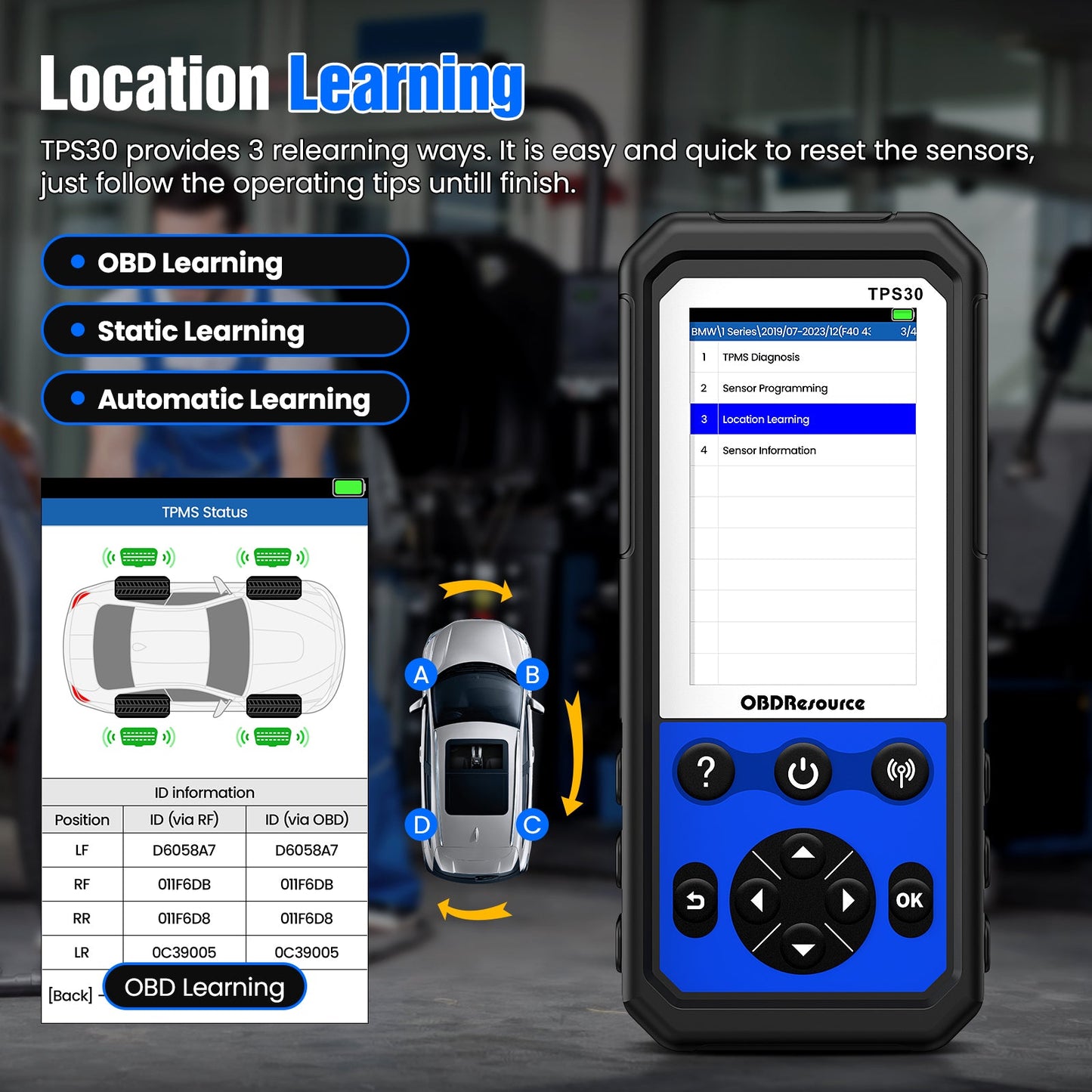 OBDResource TPS30 TPMS Relearn & Programming Tool Kit with 4 Programmable Sensors