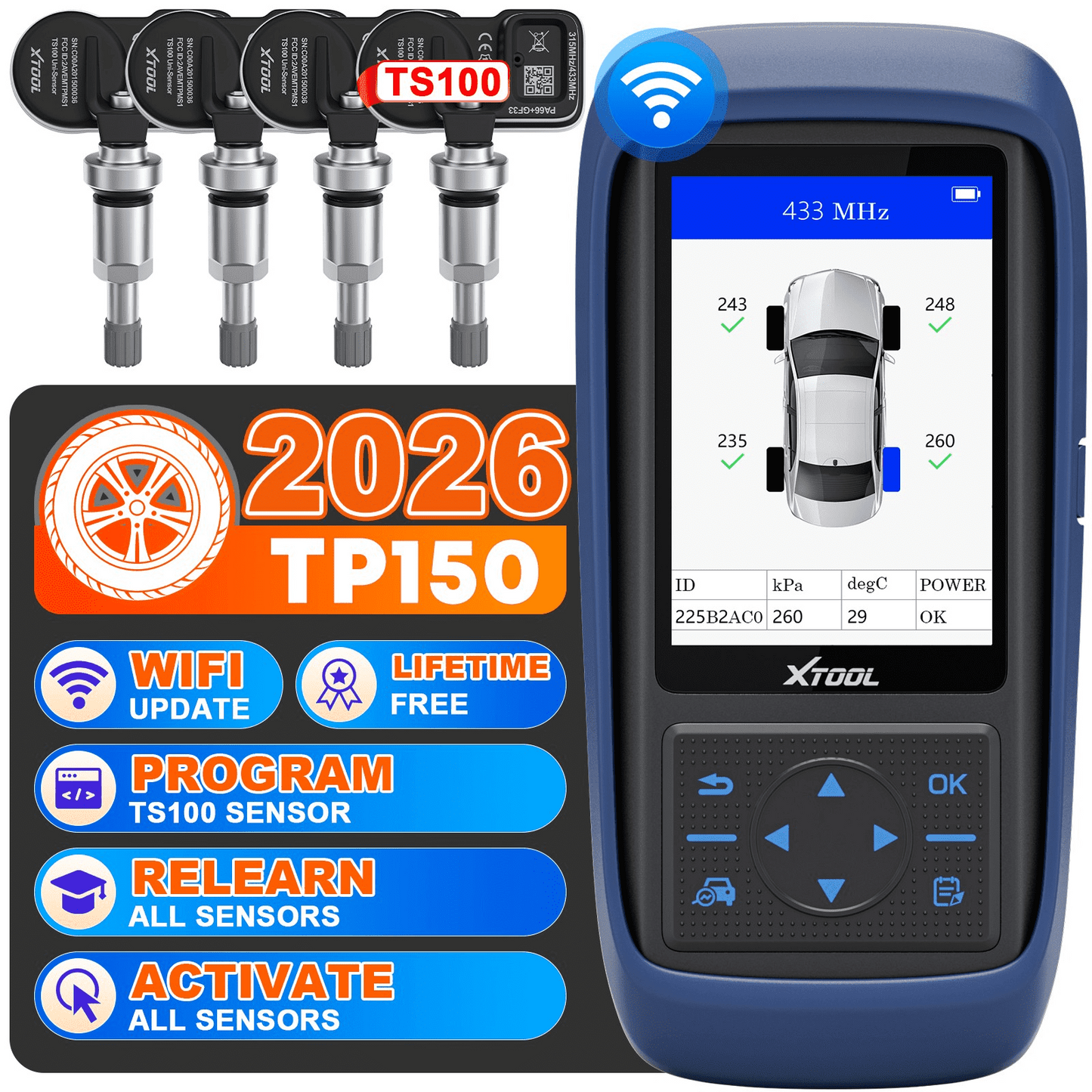 XTOOL TP150 with 4PCS TS100PRO Sensors Metal Version 315/433 2 in 1