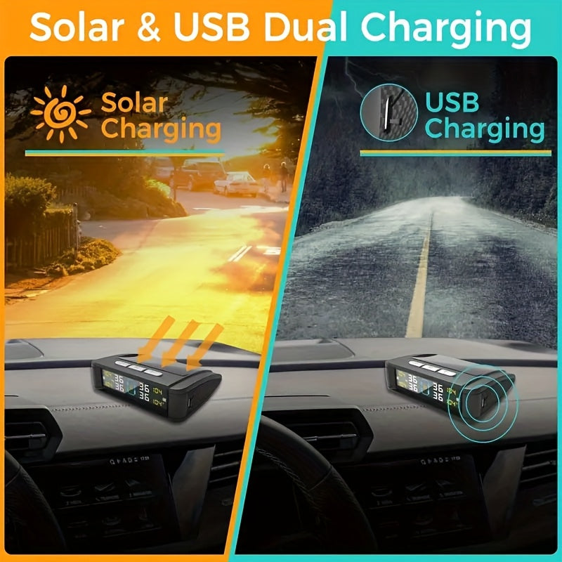 Solar USB TPMS Monitor with 4 External Sensors for tire pressure monitoring image 4