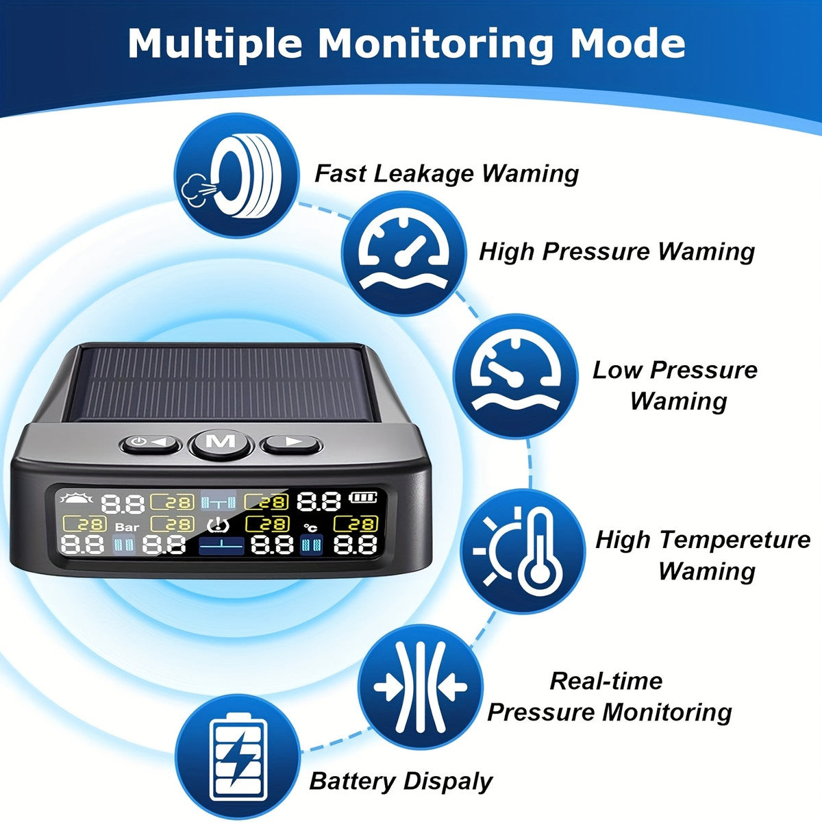 6-Wheel Solar TPMS Monitor Kit with External Sensors for tire pressure service image 2