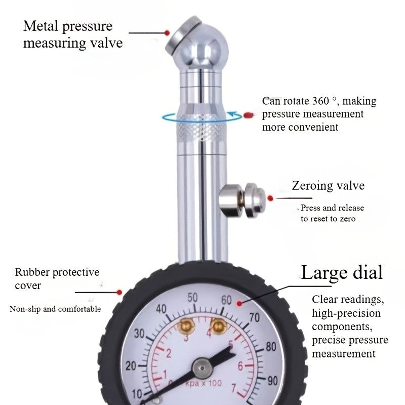 Heavy-Duty Analog Tire Pressure Gauge with Deflator for tire pressure service