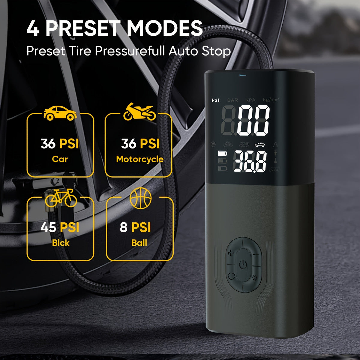 150 PSI Cordless Tire Inflator with 4000mAh Battery for tire pressure service image 4