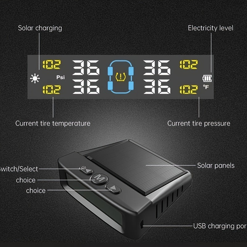 Wireless Solar TPMS Monitor with External Sensors for tire pressure monitoring image 3