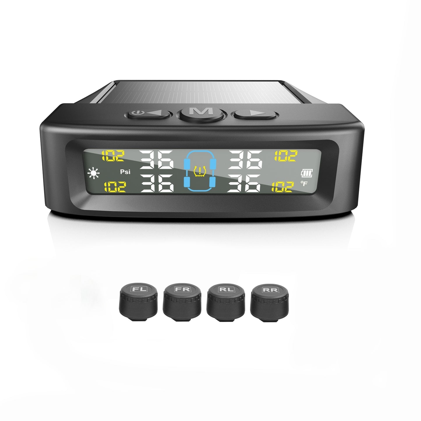 Wireless Solar TPMS Monitor with External Sensors for tire pressure monitoring image 1