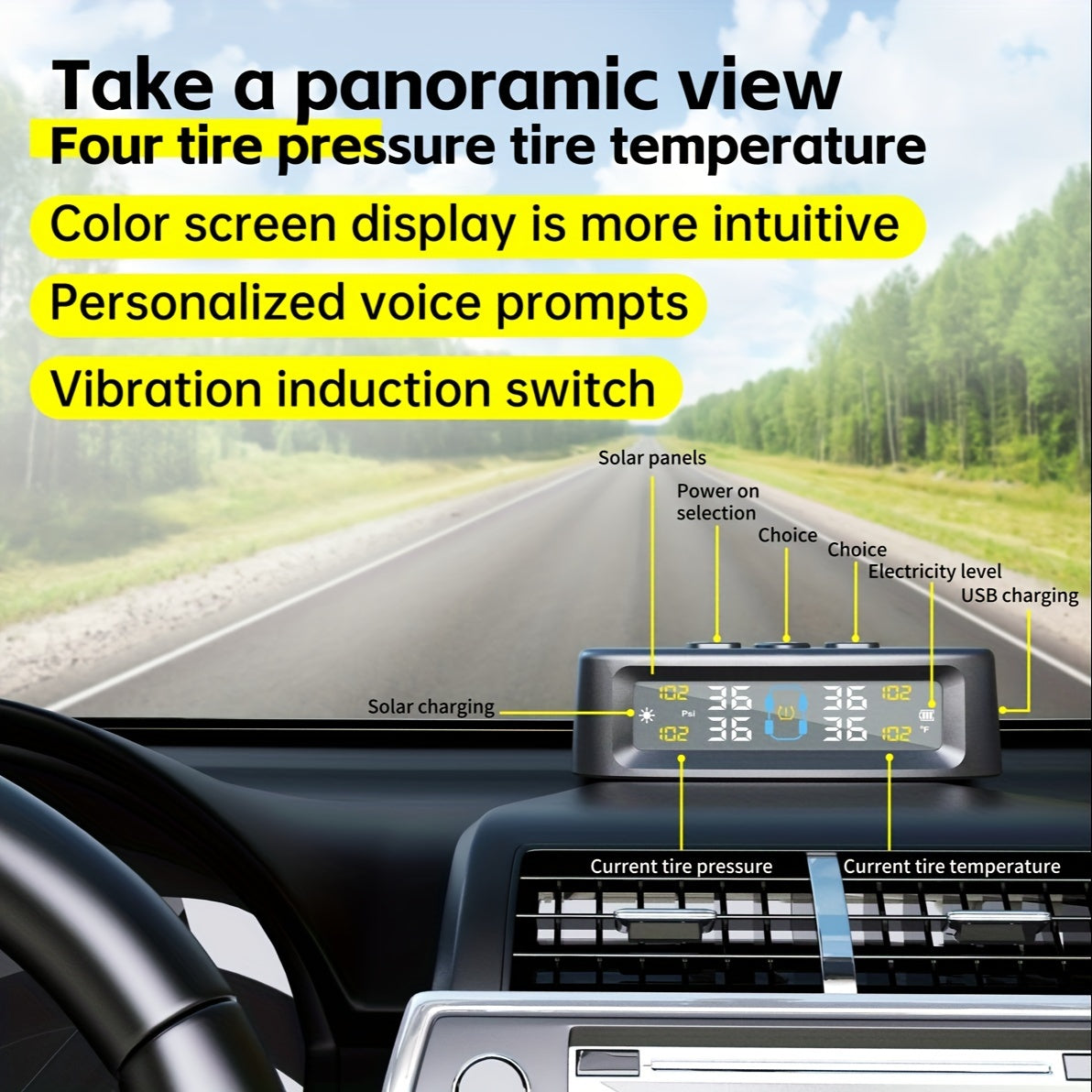 Wireless Solar TPMS Monitor with External Sensors for tire pressure monitoring image 4