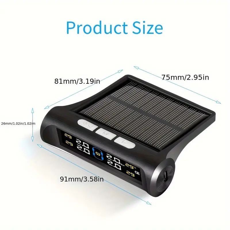 Solar TPMS Monitor with 4 External Sensors for Cars for tire pressure service image 3