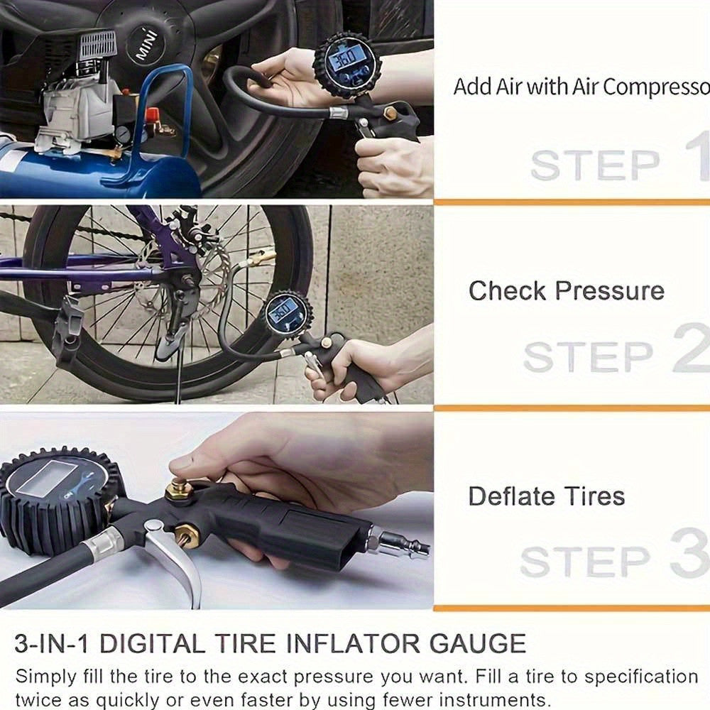 Digital Tire Pressure Gauge & Inflator with 250 PSI Air Chuck