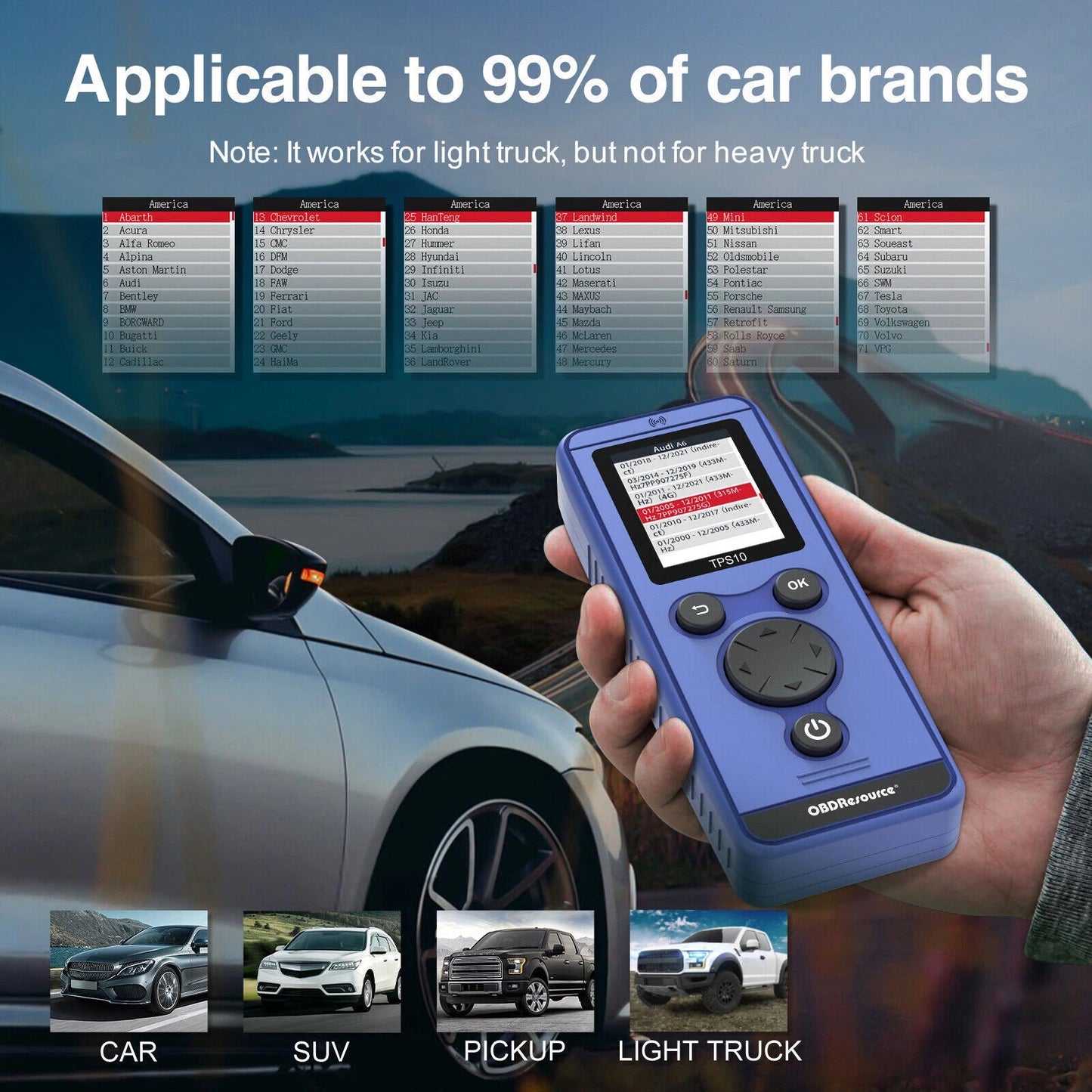 TPS10 Universal TPMS Relearn Tool - Tire Pressure Sensor Activation, Reset & Scan Tool (315/433 MHz)