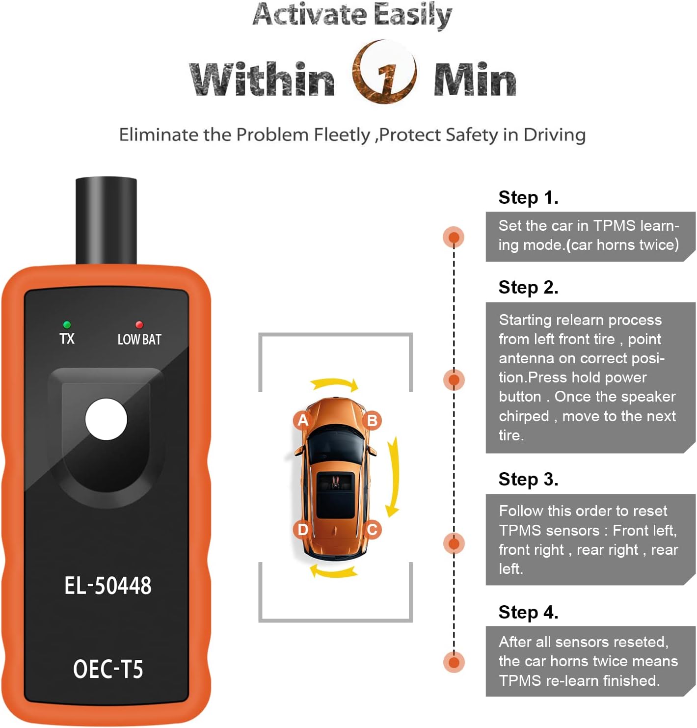 EL50448 Elite TPMS Relearn Tool for GM Vehicles - Tire Pressure Sensor Activation & Reset Tool (315/433 MHz)