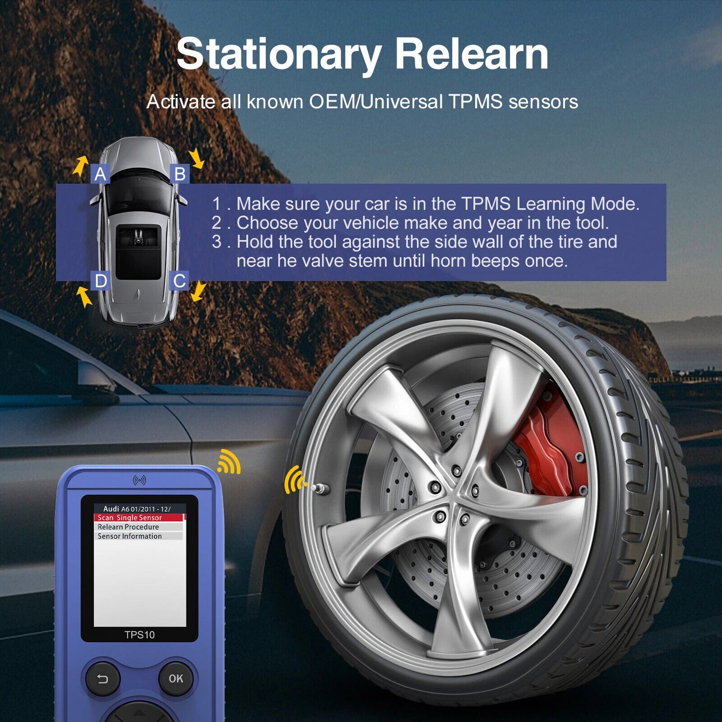 TPS10 Universal TPMS Relearn Tool - Tire Pressure Sensor Activation, Reset & Scan Tool (315/433 MHz)