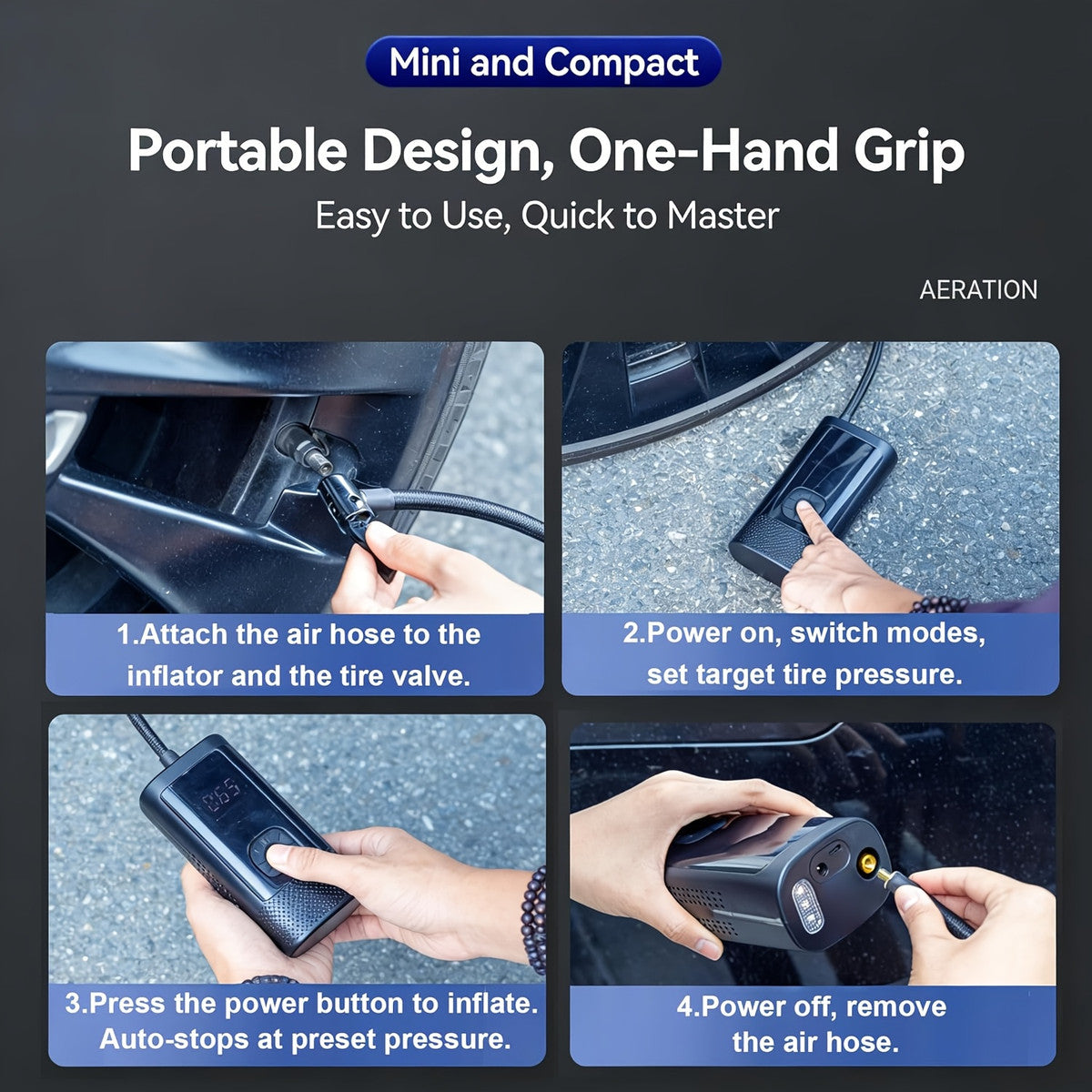 Portable Cordless Tire Inflator Air Pump with Digital Display