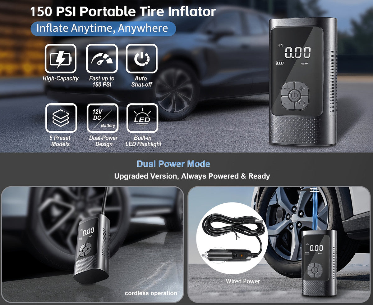 Portable Cordless Tire Inflator Air Pump with Digital Display