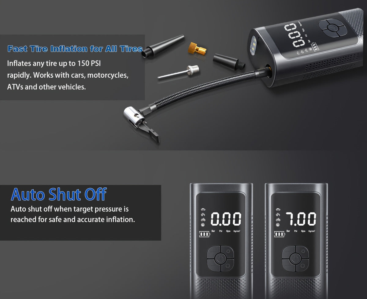 Portable Cordless Tire Inflator Air Pump with Digital Display