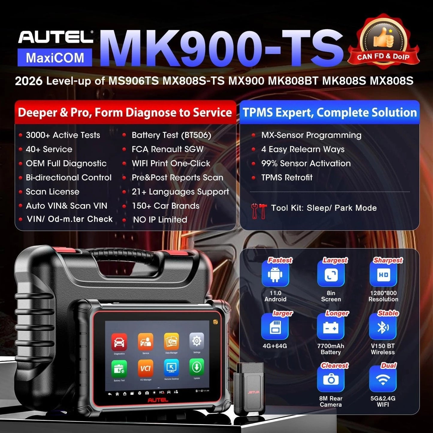 Autel MaxiCOM MK900TS 2026 TPMS Diagnostic & Programming Scanner