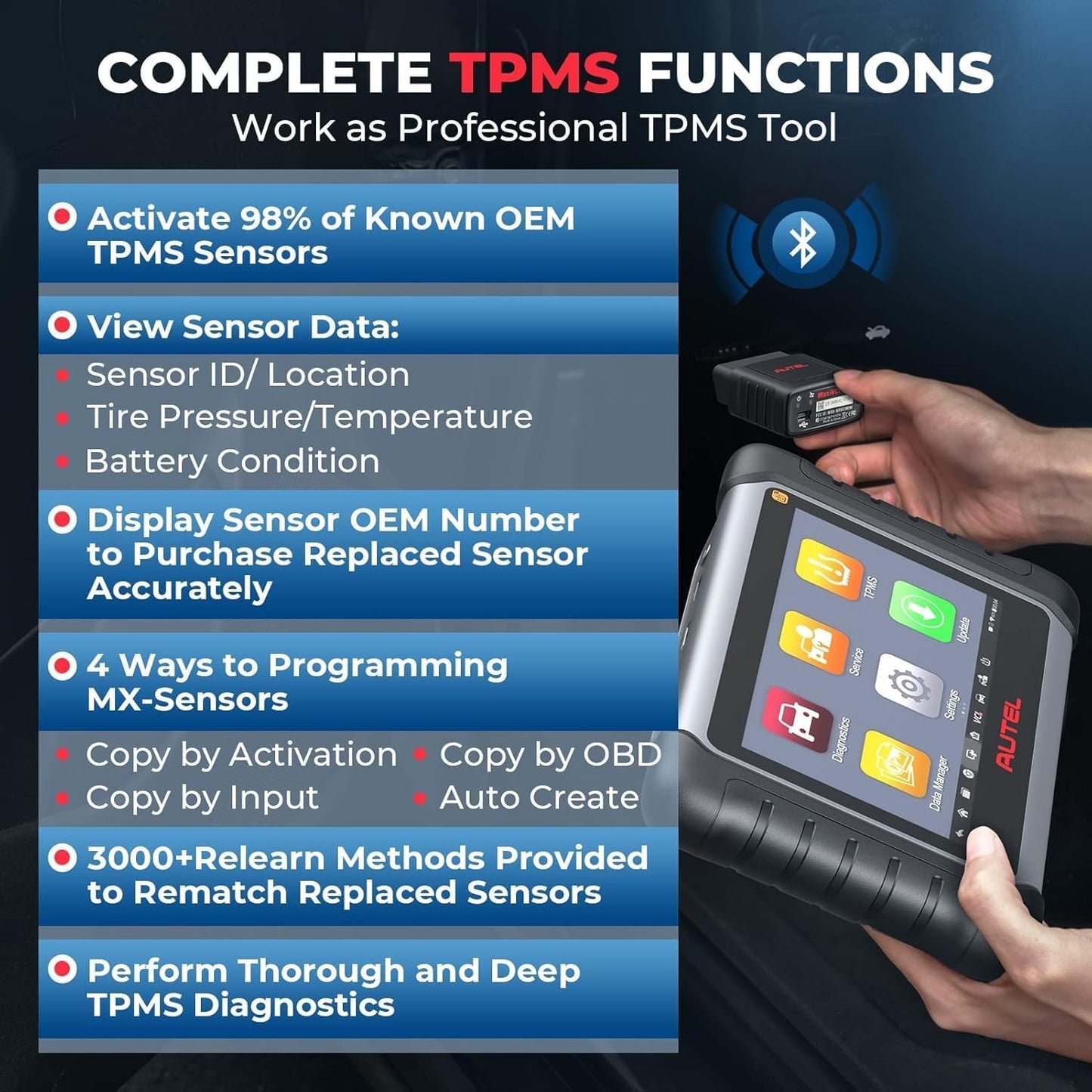 Autel MaxiCOM MK808S-TS TPMS Diagnostic Scanner for professional TPMS relearn and diagnostic service