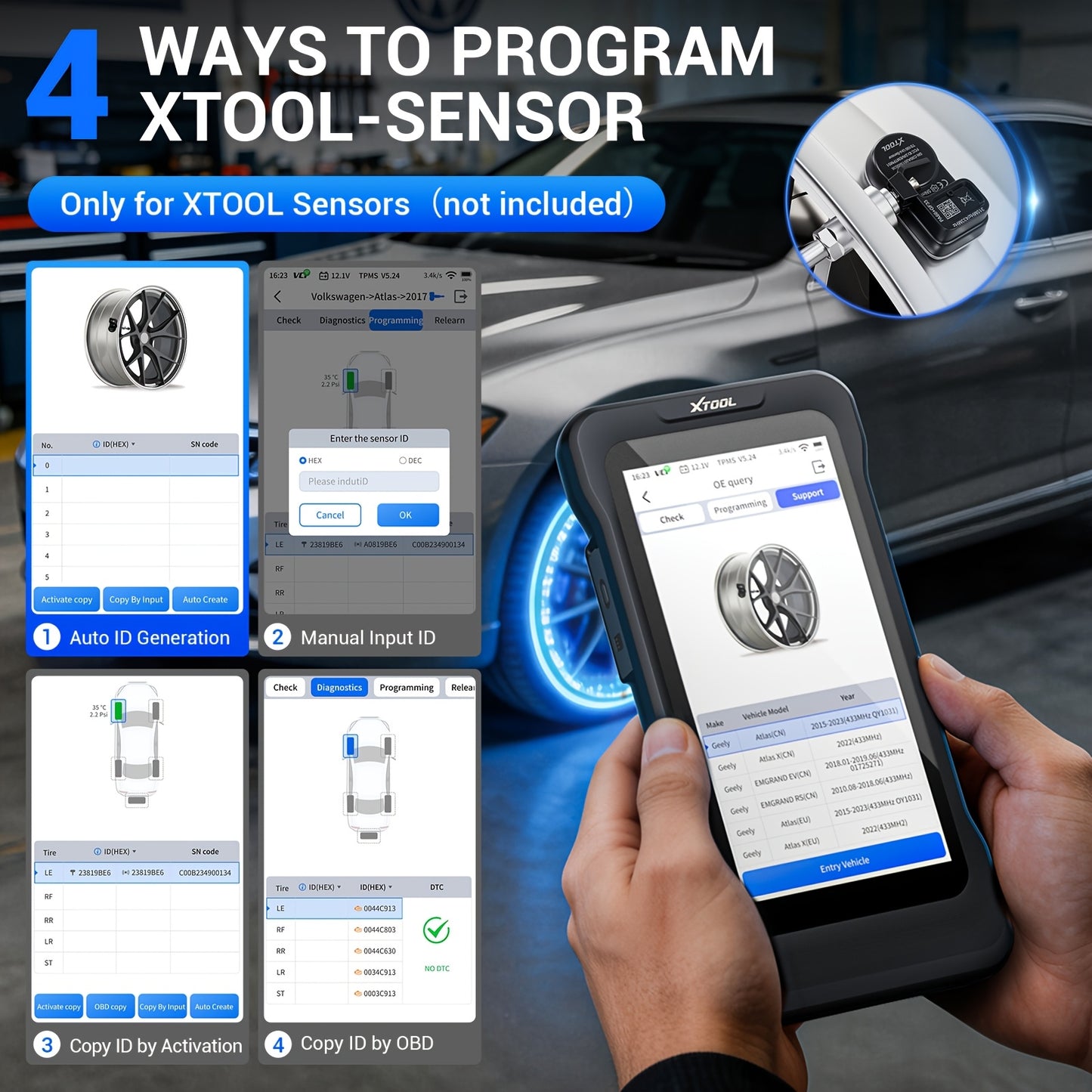 XTOOL TP380 TPMS Programming Scanner with 2 TS100PRO Sensors