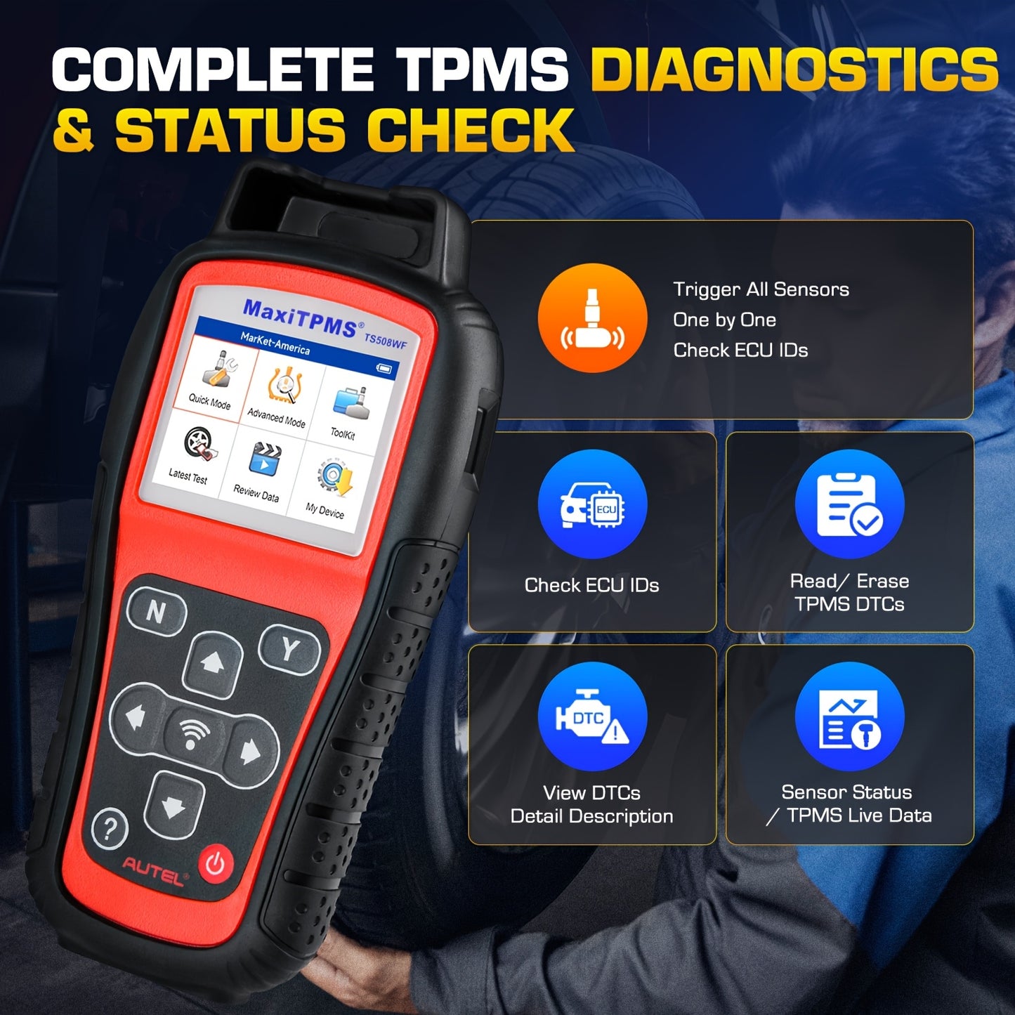 Autel TS508WF WiFi TPMS diagnostic and programming tool for 315 MHz and 433 MHz MX-Sensors
